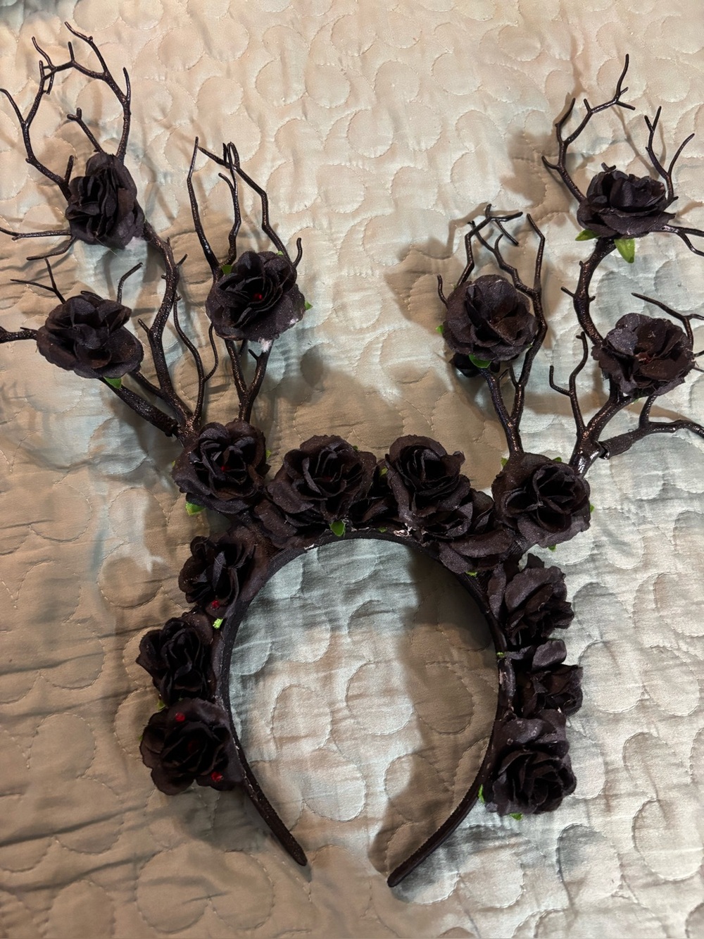 Black Floral Antler black Roses Headband Headpiece